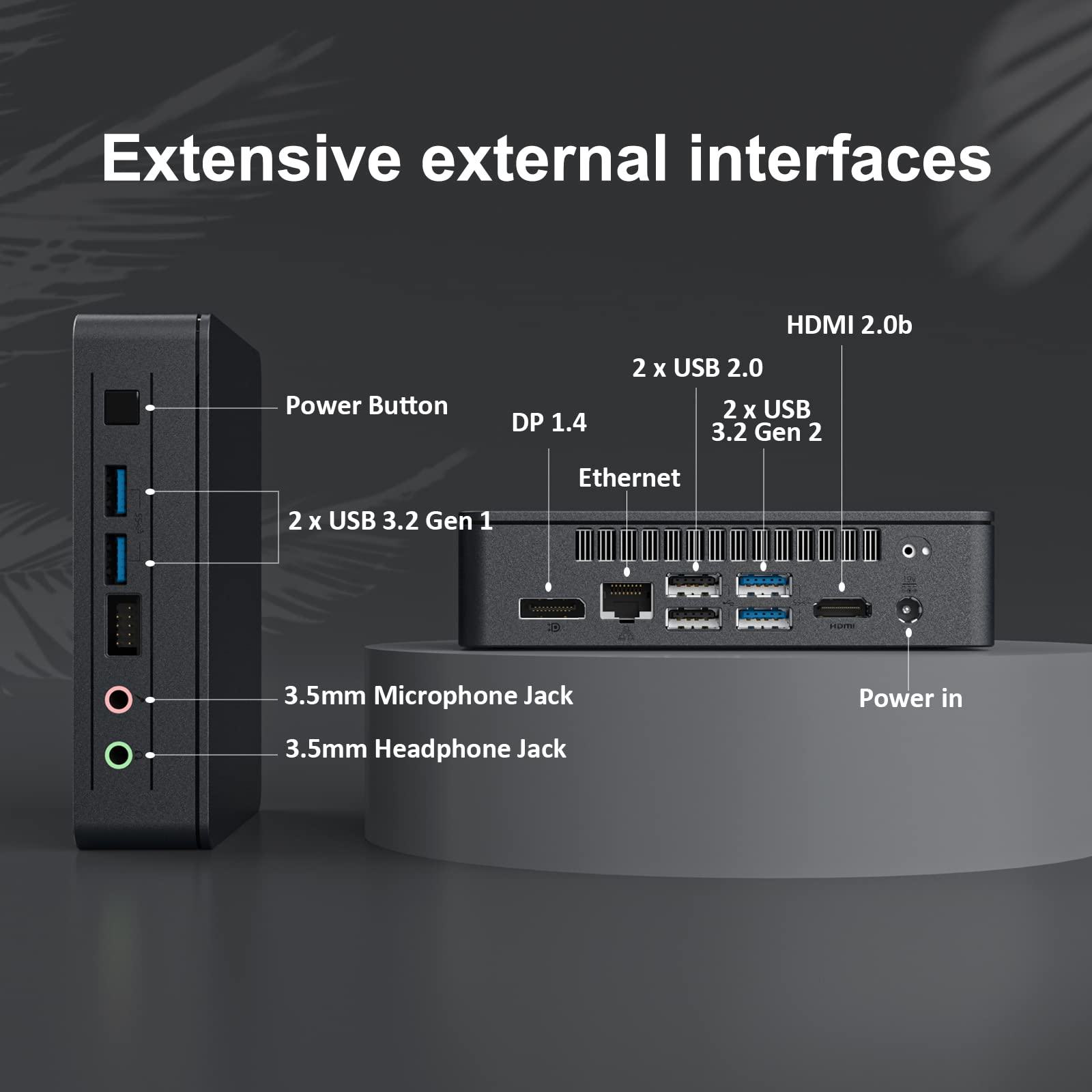 Intel NUC 11 Essential equipped with extensive external interfaces.