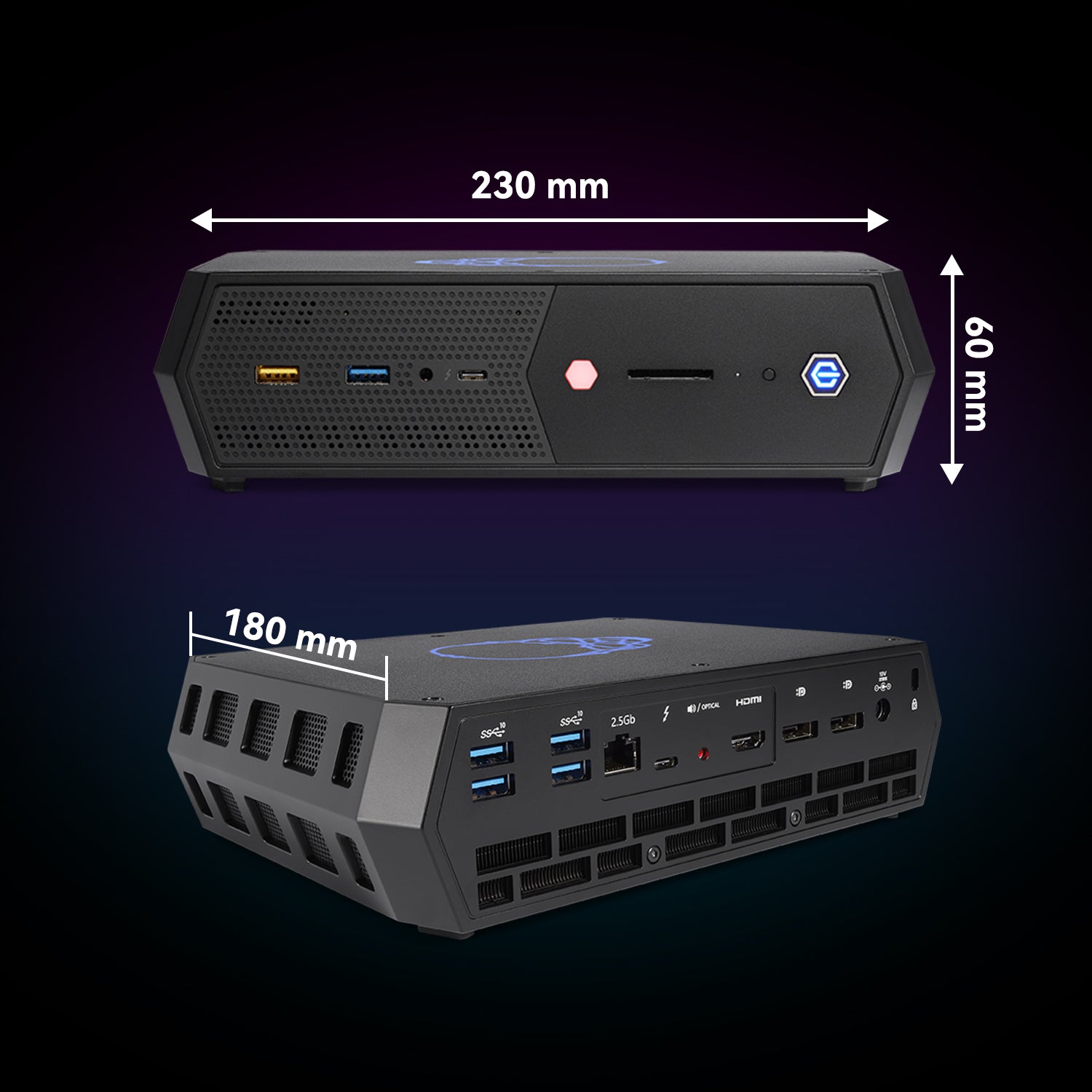 Length, width and height dimension of Intel NUC 12 Enthusiast Barebone.
